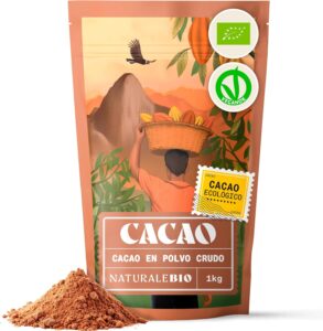 Bolsa de cacao en polvo crudo 1kg con diseño ilustrado, sello ecológico y símbolo vegano 81z8DBAjgwL. AC SL1500