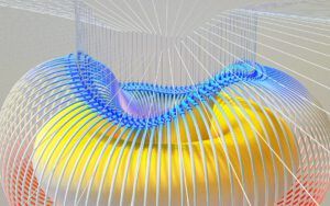Ilustración abstracta que sugiere drenaje sostenible futuro verde mediante anillos y líneas estructurales