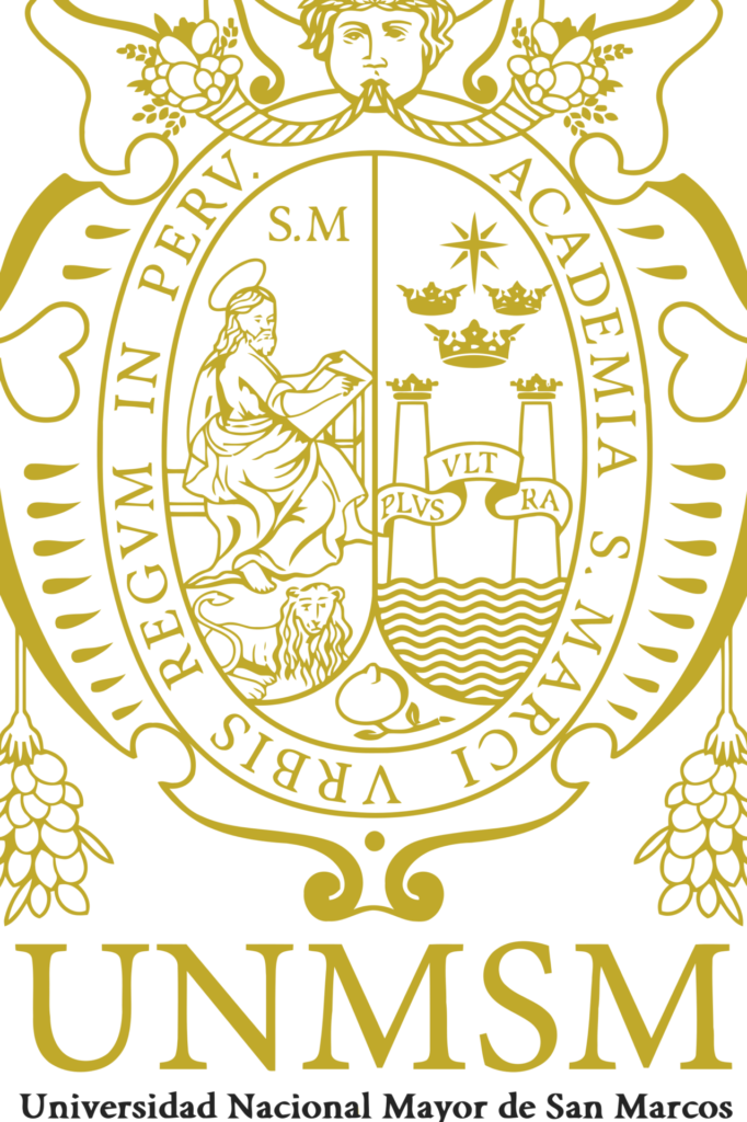 Sello heráldico dorado de la UNMSM sobre fondo negro, símbolo académico asociado a genetica y salud.